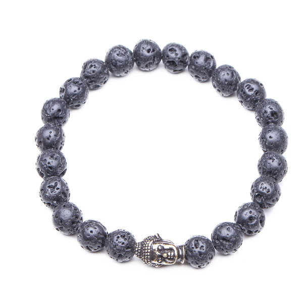 Wholesale 8mm Zinc Alloy Lava Stone Expandable Beaded Buddha Bracelet